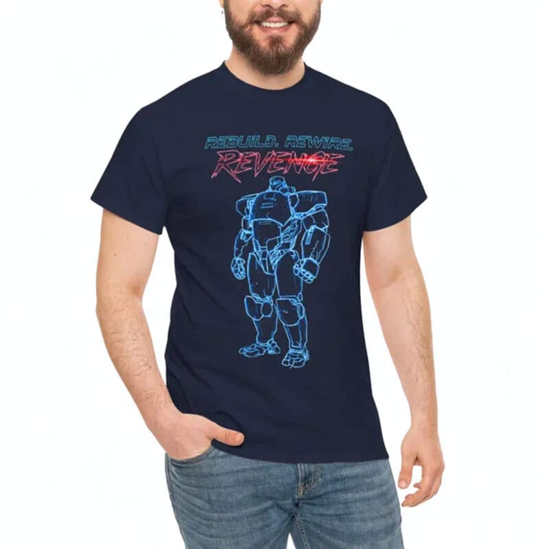 Dispatch Mecha Man Blueprint Tee – Heavy Cotton Gamer Shirt