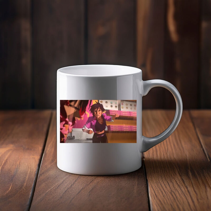 Battle-Ready Animated Heroine Action Scene Mug