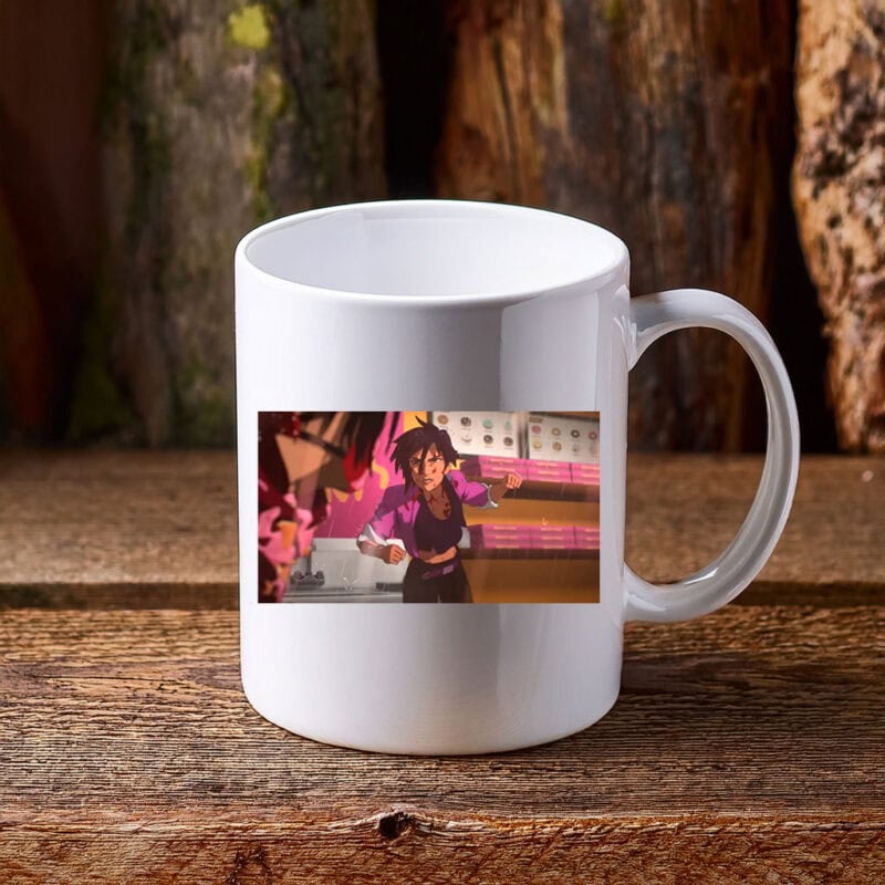 Battle-Ready Animated Heroine Action Scene Mug
