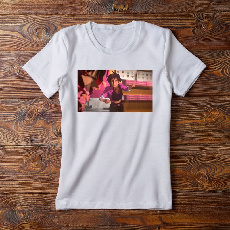 Battle-Ready Animated Heroine Action Scene Shirt