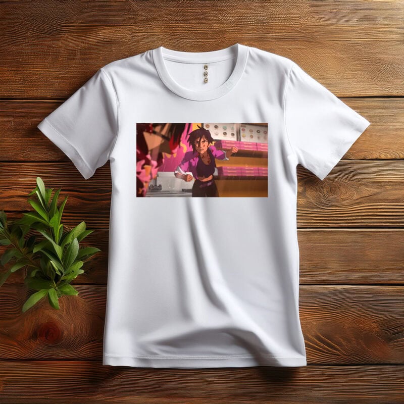 Battle-Ready Animated Heroine Action Scene Shirt