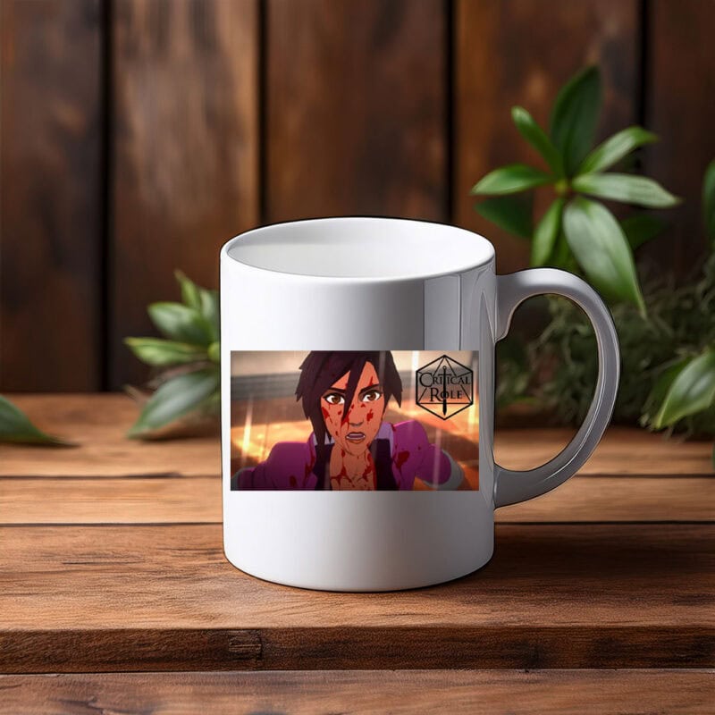 Battle-Worn Animated Heroine Intense Action Mug