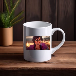 Battle-Worn Animated Heroine Intense Action Mug