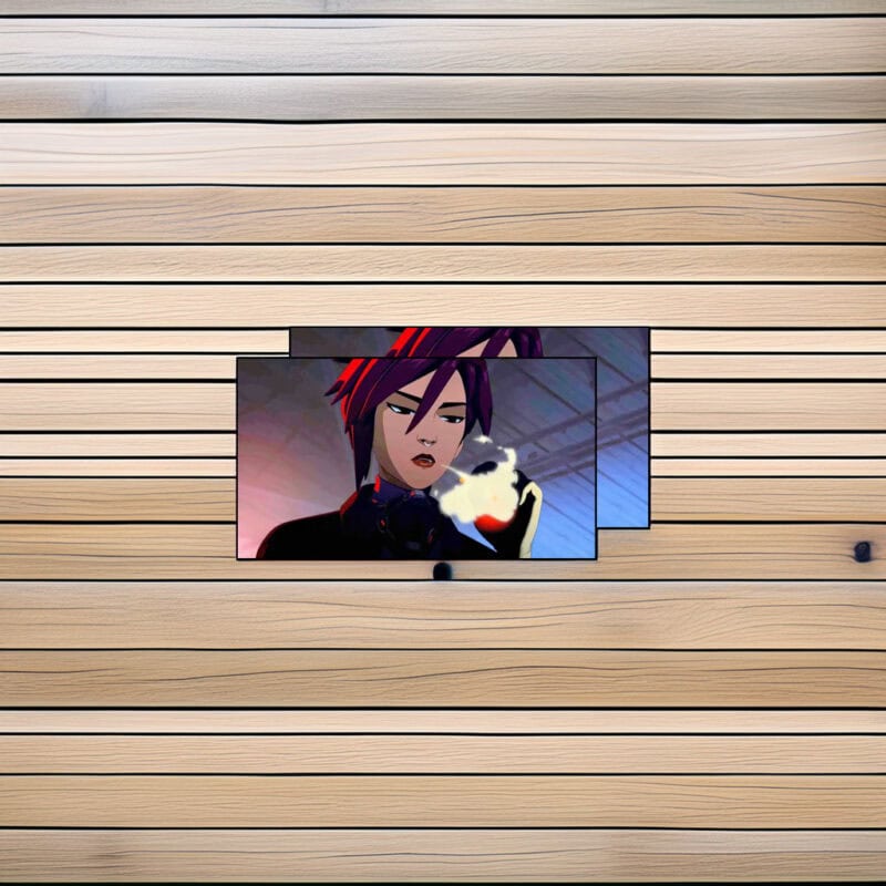 Confident Anime Woman Smoking Neon Style Sticker