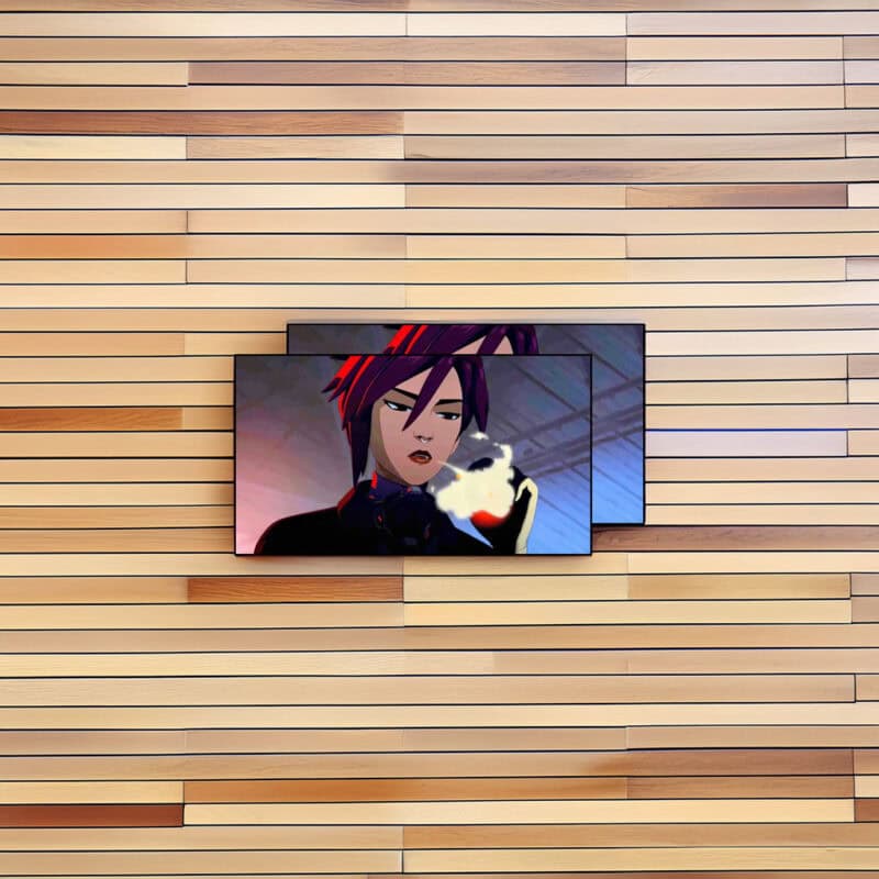 Confident Anime Woman Smoking Neon Style Sticker