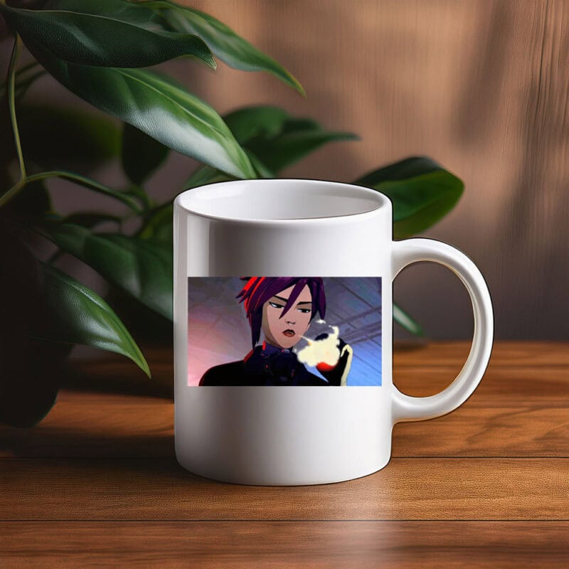 Confident Anime Woman With Cigarette Neon Style Mug
