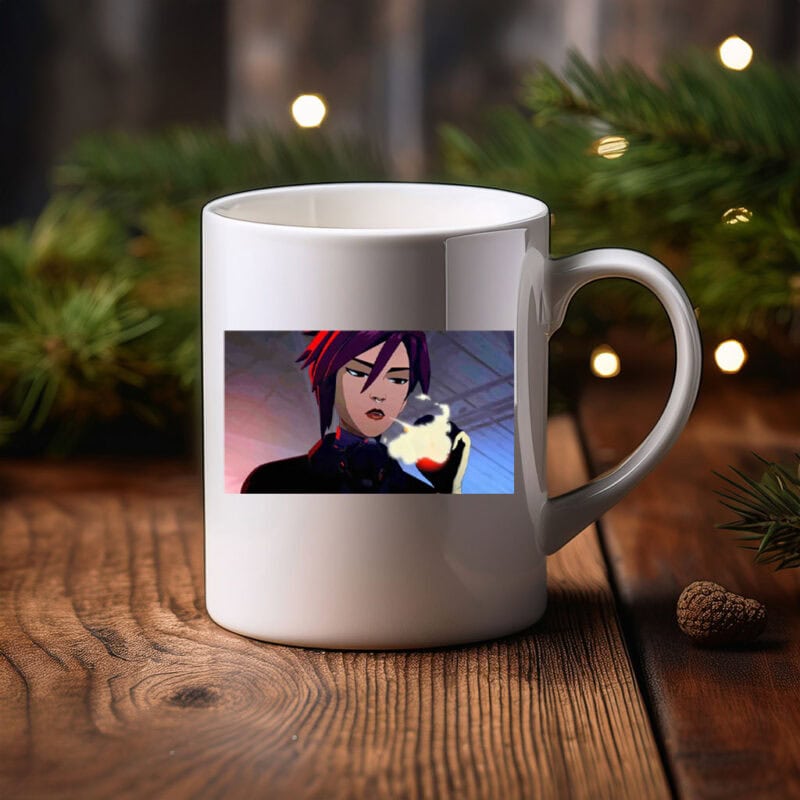 Confident Anime Woman With Cigarette Neon Style Mug