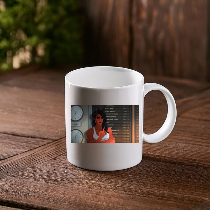 Confident Woman Waiting in Time Zone Control Room Mug