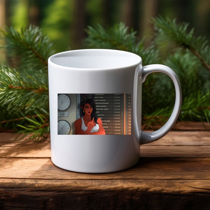 Confident Woman Waiting in Time Zone Control Room Mug
