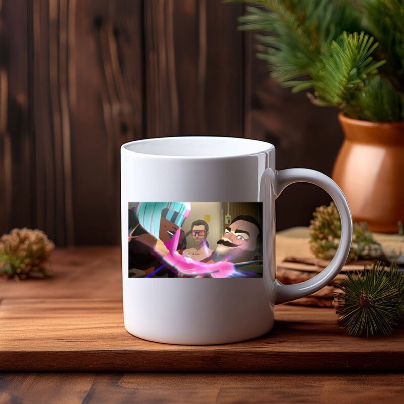 Cyberpunk Neon Chaos Action Scene Illustration Mug