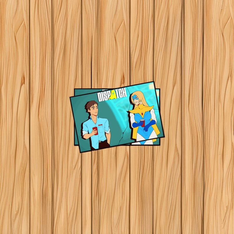 Dispatch Coffee Break Hero Duo Casual Comic Sticker