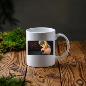 Elegant Masked Heroine Night Scene Illustration Mug