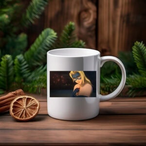 Elegant Masked Heroine Night Scene Illustration Mug