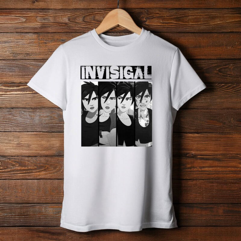 Invisigal Black and White Anime Character Panel Graphic Tee