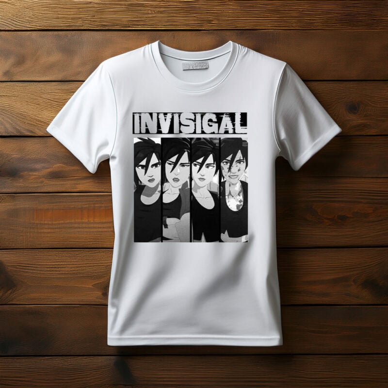 Invisigal Black and White Anime Character Panel Graphic Tee