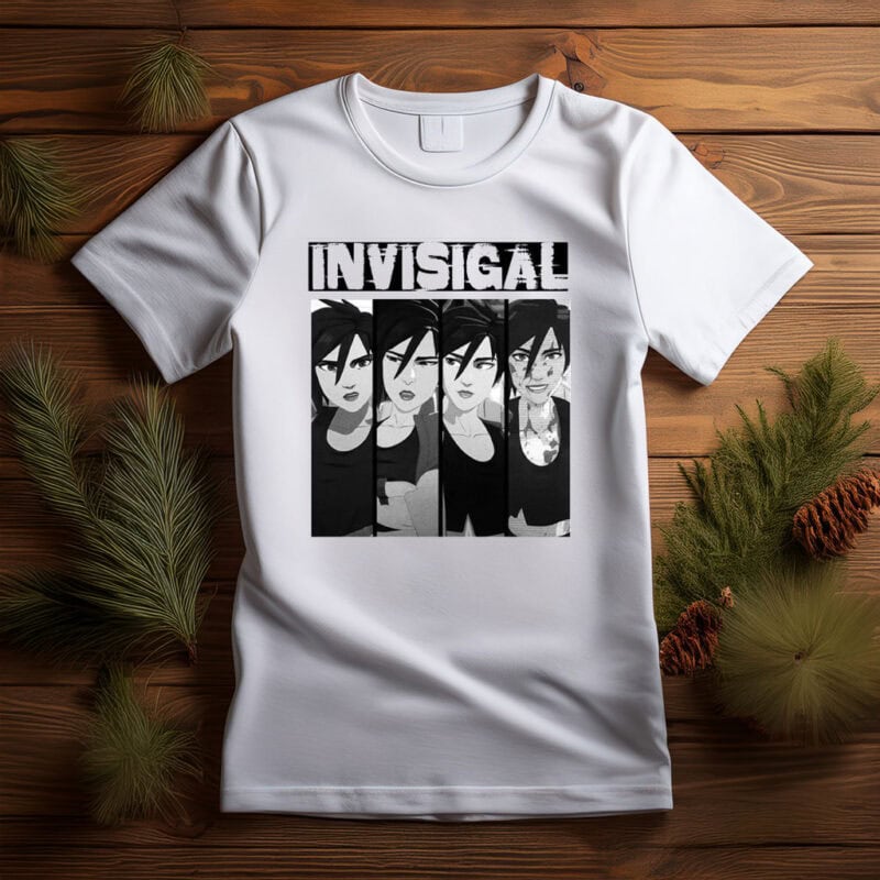 Invisigal Black and White Anime Character Panel Graphic Tee