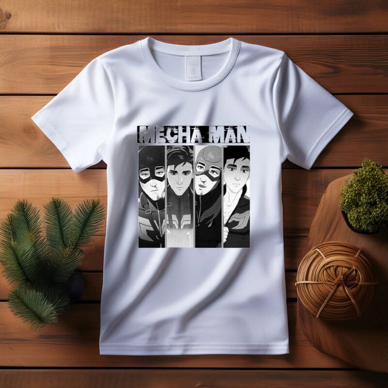 Mecha Man Dark Anime Hero Black and White Graphic Tee