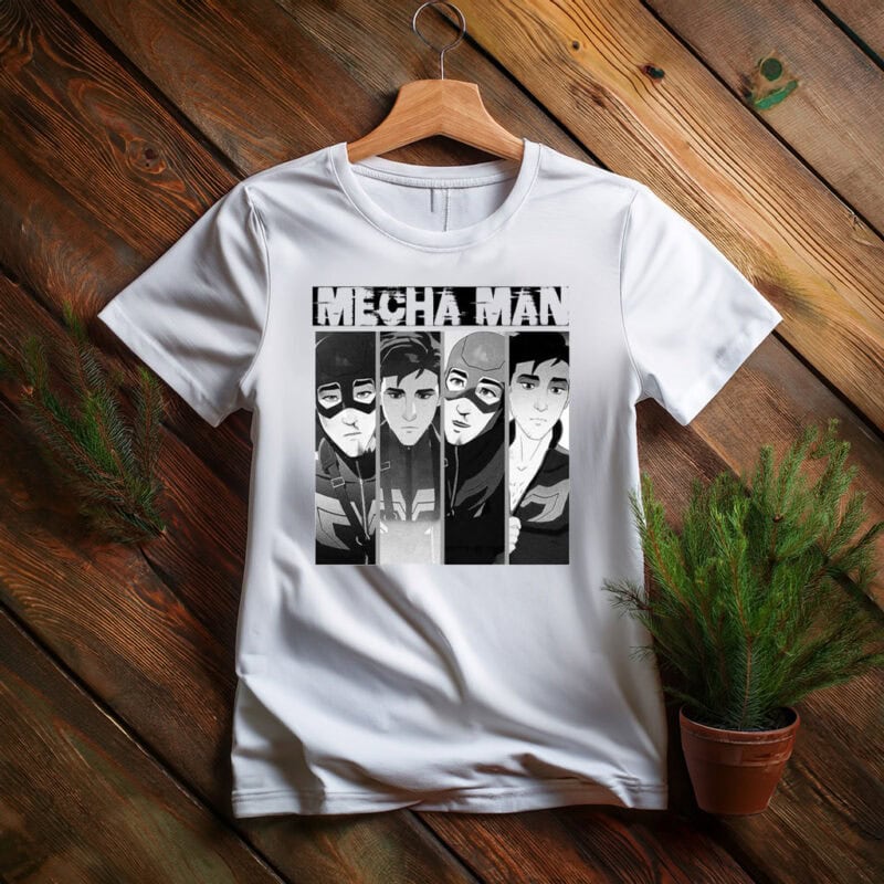 Mecha Man Dark Anime Hero Black and White Graphic Tee