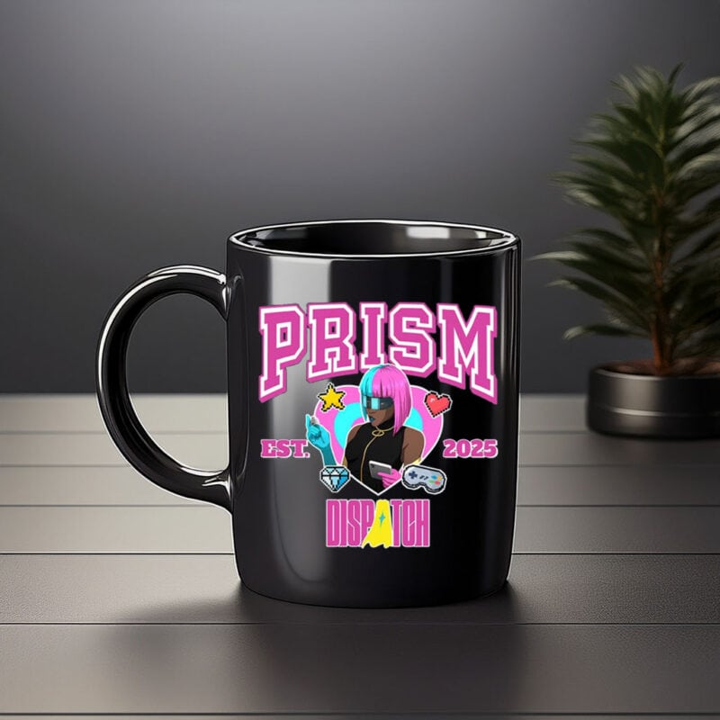 Neon Tech Hero Ceramic Coffee Cup EST 2025 – Prism Dispatch Mug