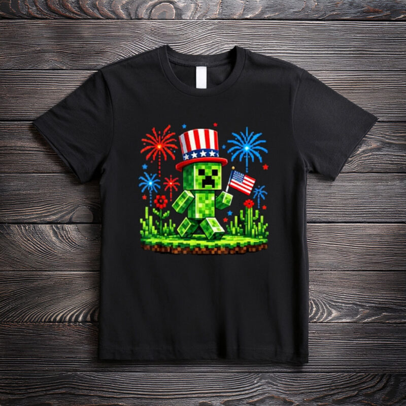 4th of July Gamer Pixel US Flag Patriotic T-Shirt