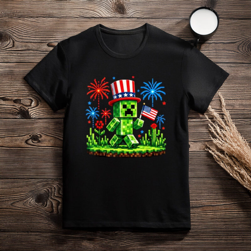 4th of July Gamer Pixel US Flag Patriotic T-Shirt
