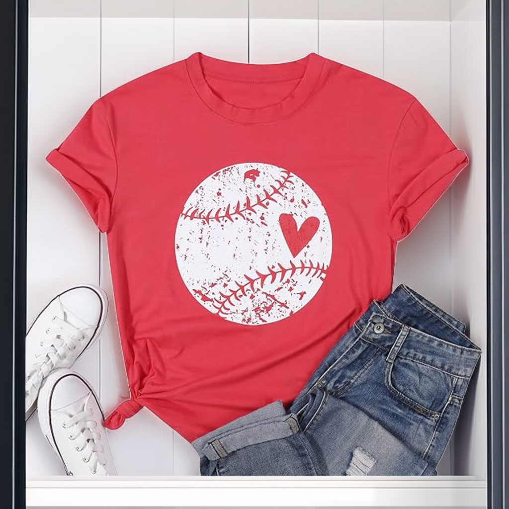 Baseball Shirt for Women – Baseball Heart Baseball Mom Game Day T-Shirt