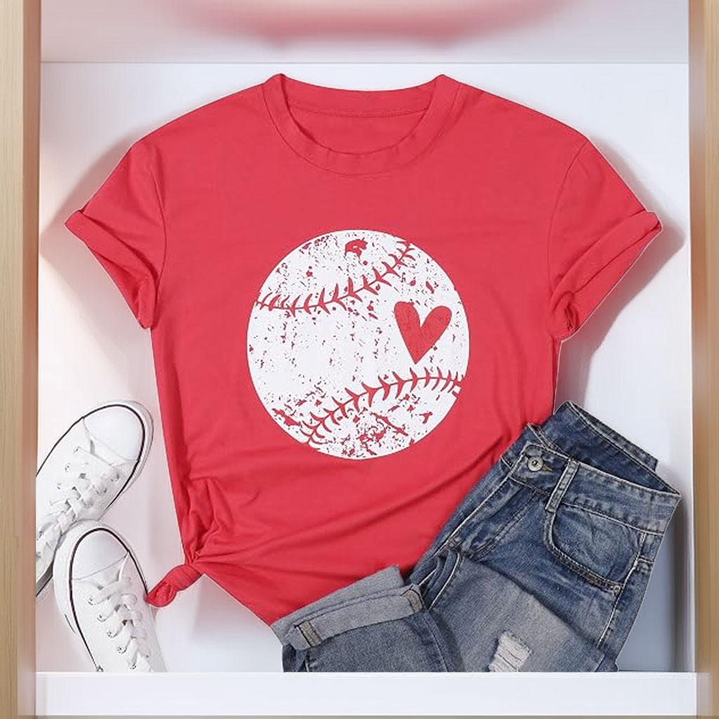 Baseball Shirt for Women – Baseball Heart Baseball Mom Game Day T-Shirt