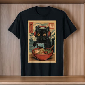 Cute Kawaii Gamer Cat Funny Ramen Retro Japanese Cat Gaming T-Shirt