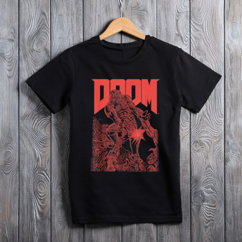 Doom Red Sketched Cover Art Retro Video Game T-Shirt