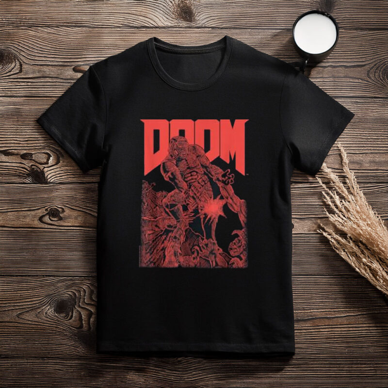 Doom Red Sketched Cover Art Retro Video Game T-Shirt
