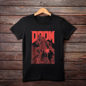 Doom Red Sketched Cover Art Retro Video Game T-Shirt