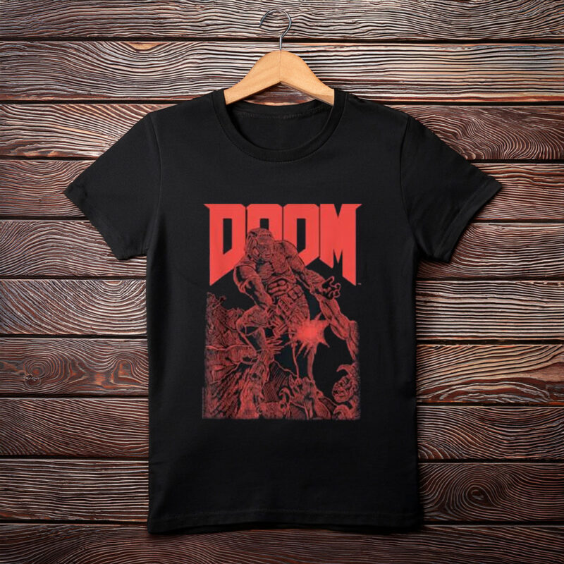 Doom Red Sketched Cover Art Retro Video Game T-Shirt