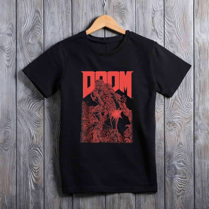 Doom Red Sketched Cover Art Retro Video Game T-Shirt