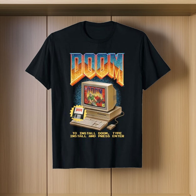 Doom Retro Desktop Computer Install Funny Video Game T-Shirt