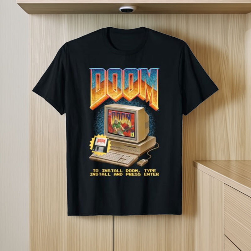 Doom Retro Desktop Computer Install Funny Video Game T-Shirt
