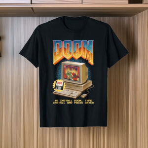 Doom Retro Desktop Computer Install Funny Video Game T-Shirt