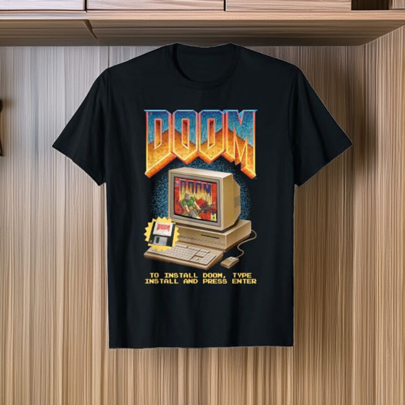 Doom Retro Desktop Computer Install Funny Video Game T-Shirt