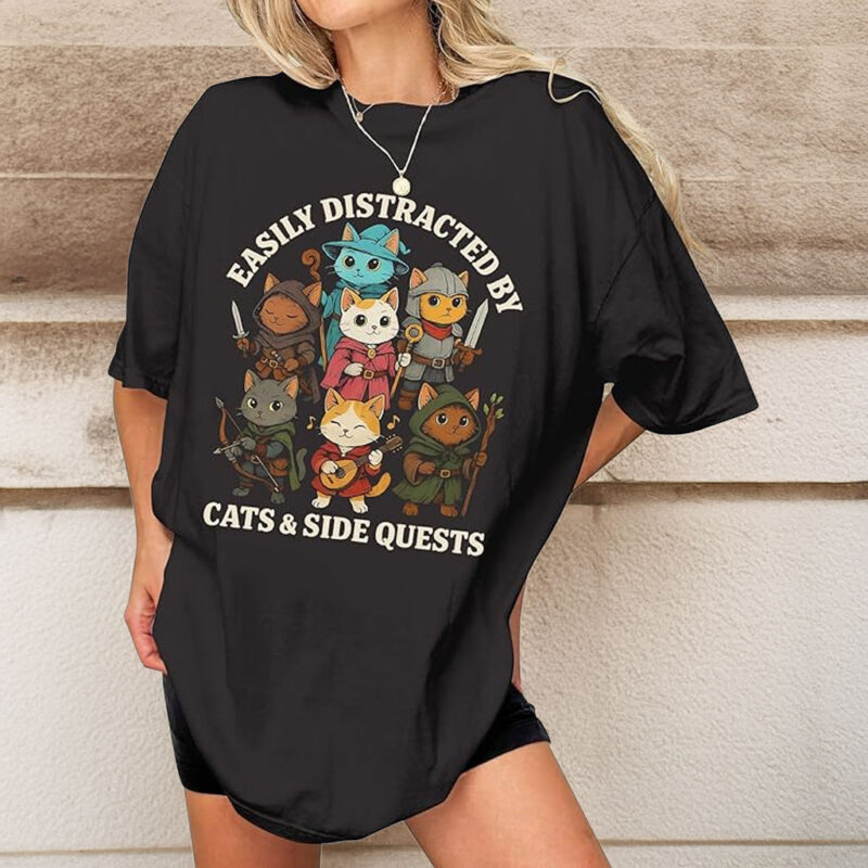 Easily Distracted by Cats and Side Quests Shirt