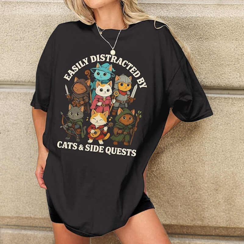 Easily Distracted by Cats and Side Quests Shirt