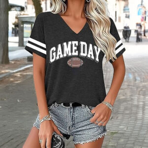 Football Shirts for Women – Funny Game Day V-Neck Graphic T-Shirt
