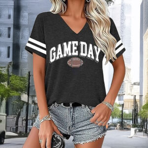 Football Shirts for Women – Funny Game Day V-Neck Graphic T-Shirt