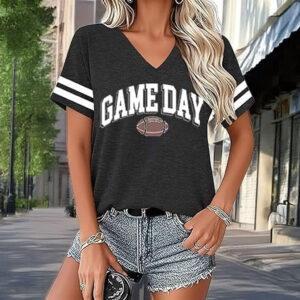 Football Shirts for Women – Funny Game Day V-Neck Graphic T-Shirt