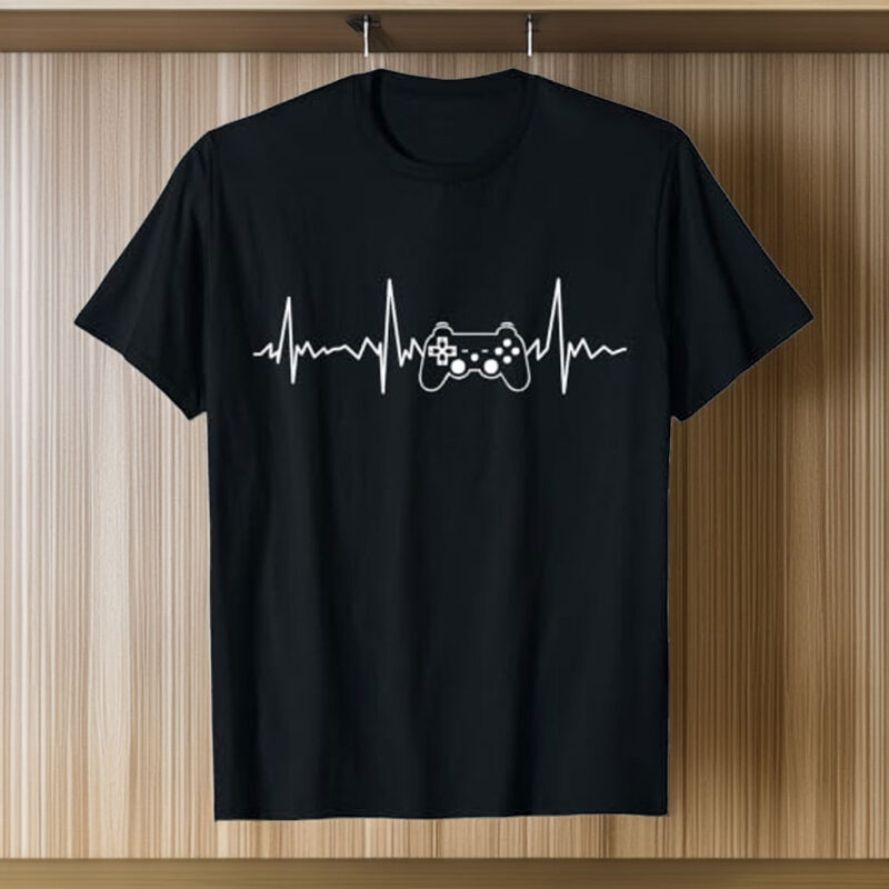 Gamer Heartbeat Funny Video Game Gift Boys Men Gamer T-Shirt