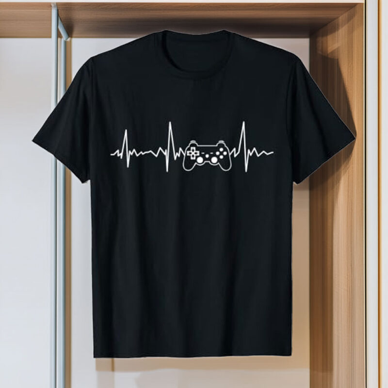 Gamer Heartbeat Funny Video Game Gift Boys Men Gamer T-Shirt
