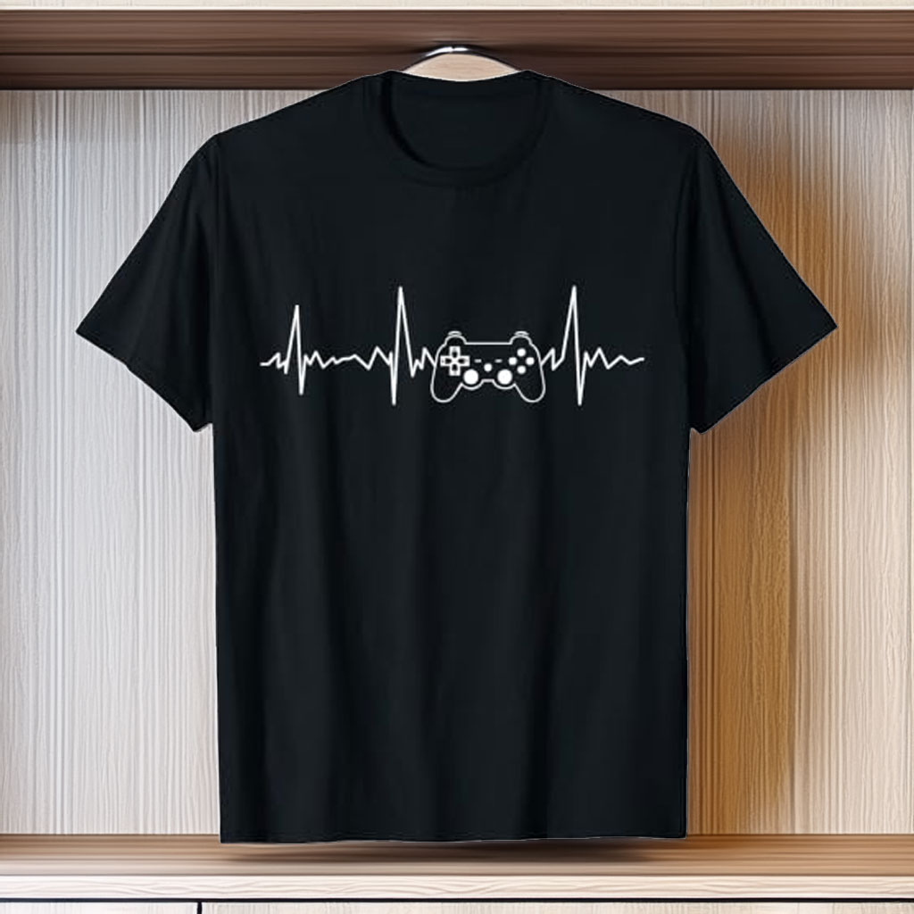 Gamer Heartbeat Funny Video Game Gift Boys Men Gamer T-Shirt