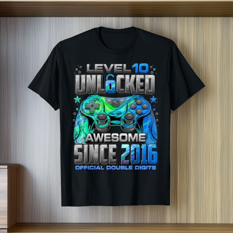 Level 10 Unlocked Awesome Since 2016 10th Birthday Gaming T-Shirt