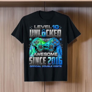 Level 10 Unlocked Awesome Since 2016 10th Birthday Gaming T-Shirt