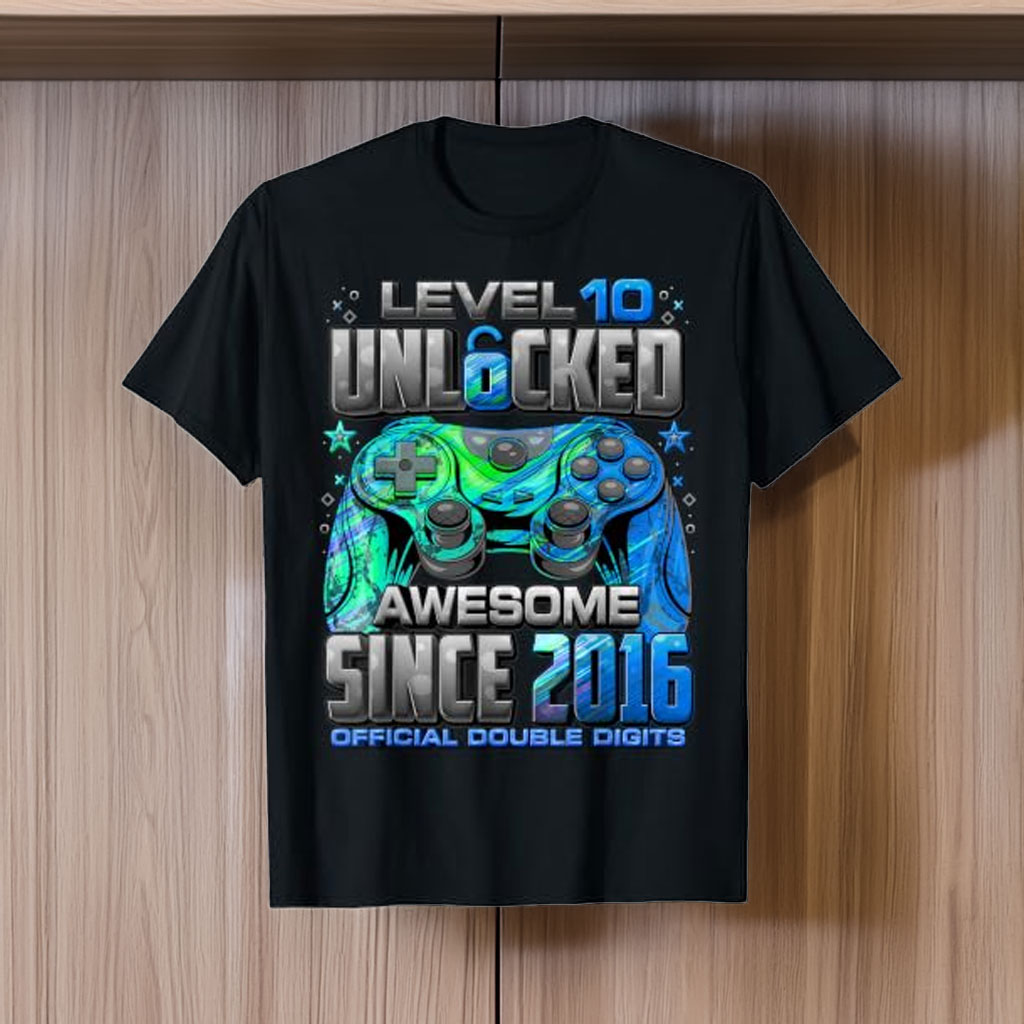 Level 10 Unlocked Awesome Since 2016 10th Birthday Gaming T-Shirt