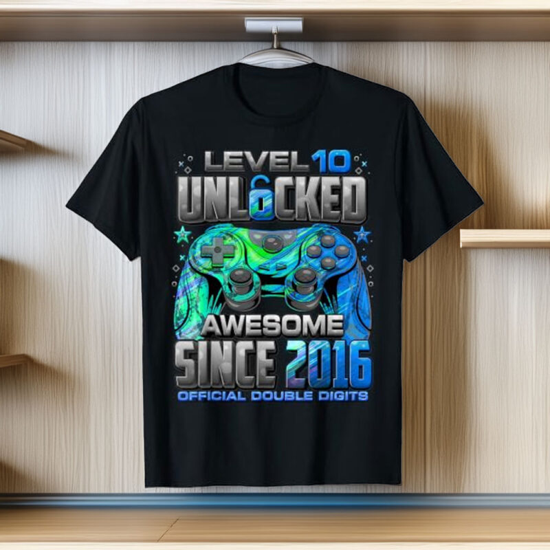 Level 10 Unlocked Awesome Since 2016 10th Birthday Gaming T-Shirt