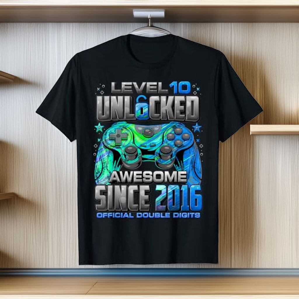Level 10 Unlocked Awesome Since 2016 10th Birthday Gaming T-Shirt